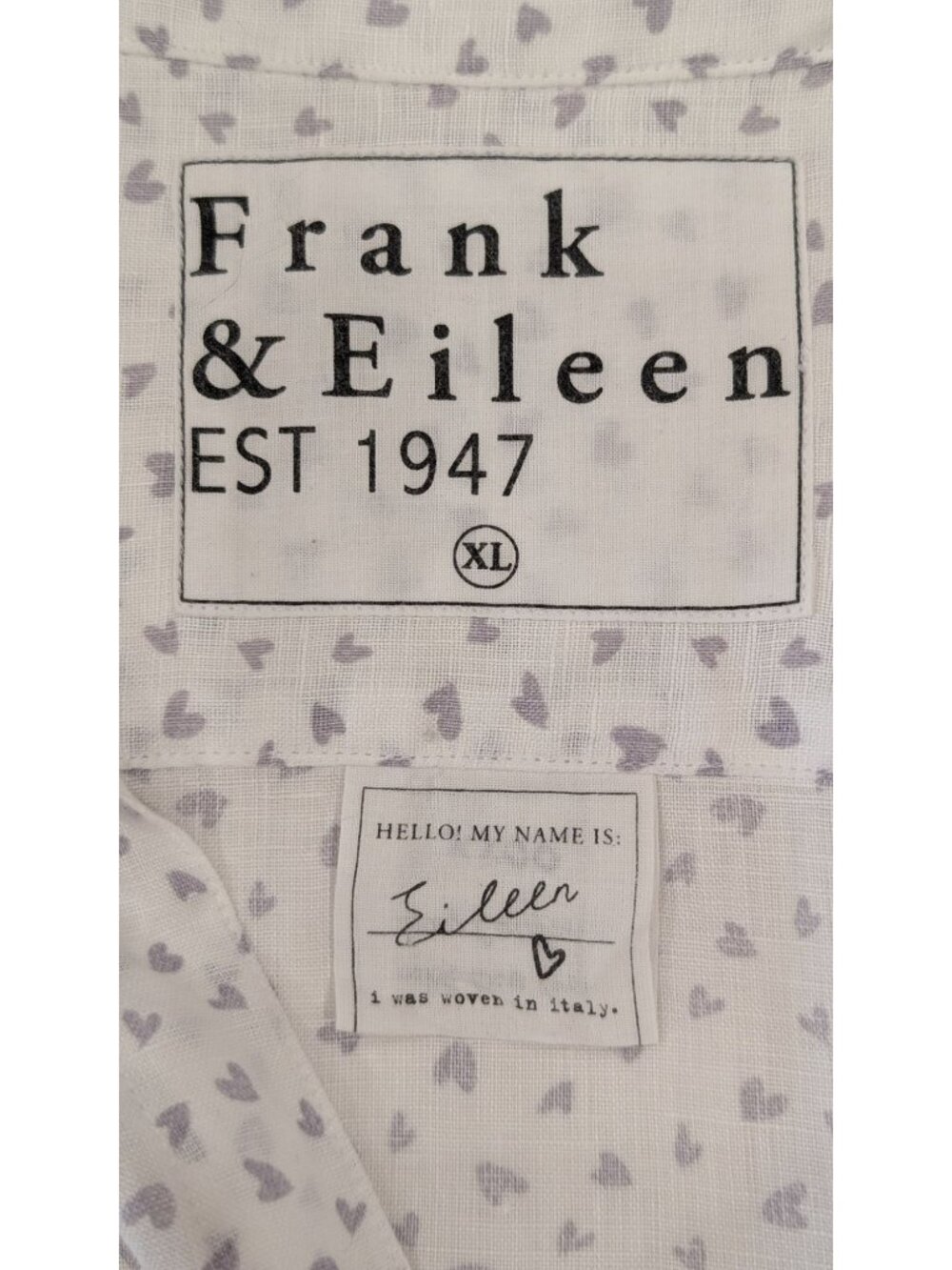Frank & Eileen 100% Italian Linen Eileen Shirt, Gray Hearts, Women XL - Picture 9 of 14